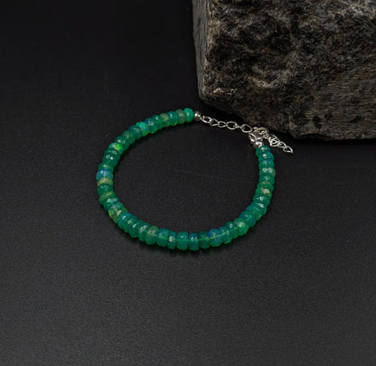 Green Ethiopian Opal Bracelet 925 Sterling Silver Bracelet