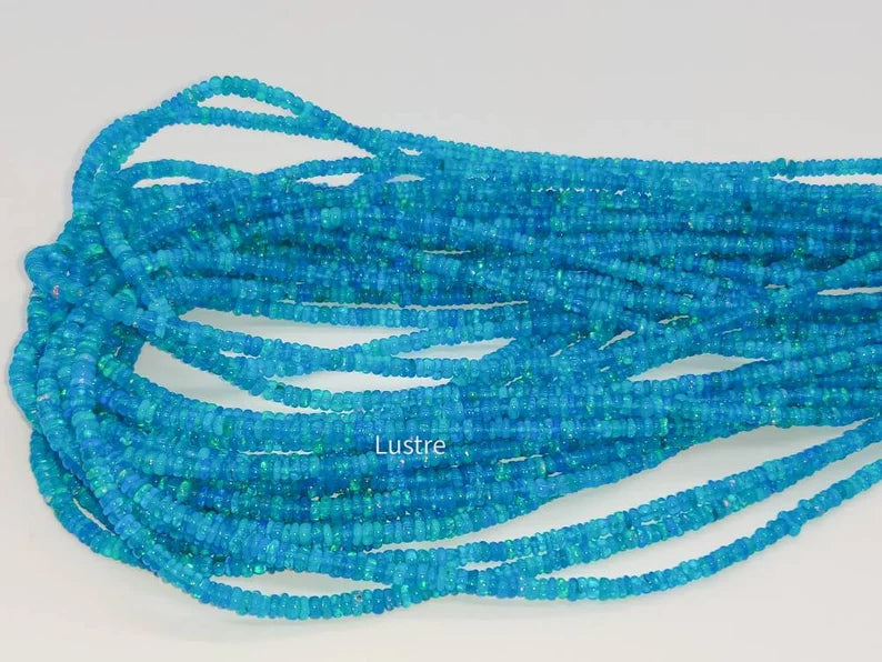 100% Natural Opal Blue 3 - 3.5 mm Smooth Rondelle Fire Opal Bead 16 Inches Strands