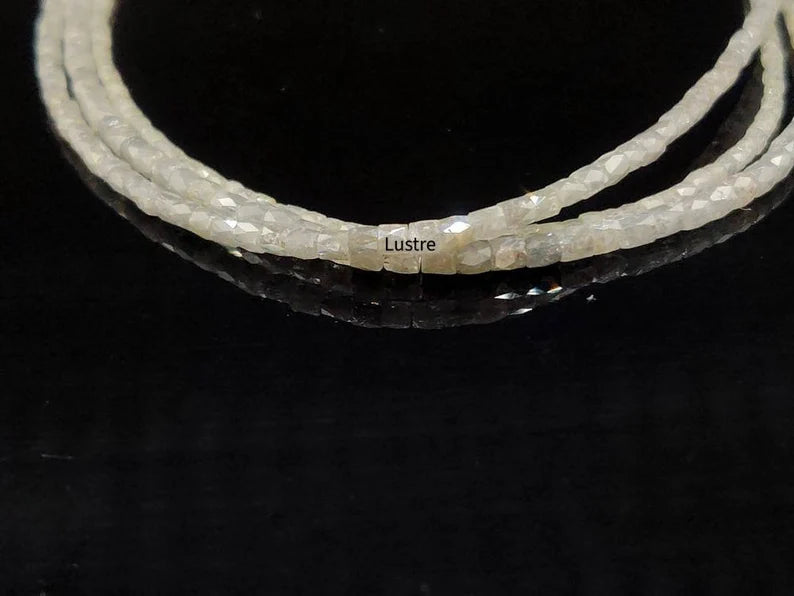 White Diamond Faceted Tube 1.5 - 2.5 mm Natural Cushion Diamond Bead 16 Inches Strands