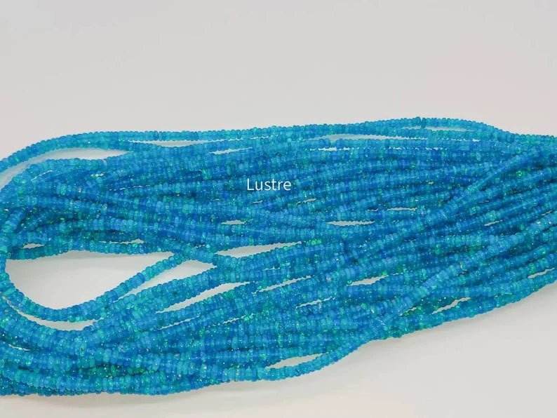 100% Natural Opal Blue 3 - 3.5 mm Smooth Rondelle Fire Opal Bead 16 Inches Strands