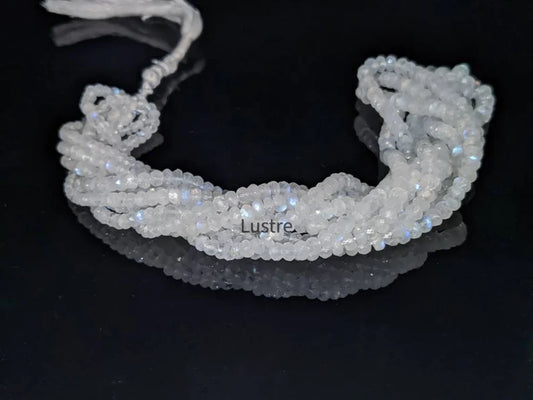 Moonstone Faceted Rondelle Beads  5 mm Natural Blue Flashy 15 inch Strands