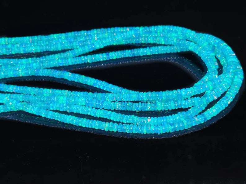 Blue Opal Bead 4 - 6 mm Ethiopia Fire Opal Bead Smooth Rondelle 16 Inches Strands