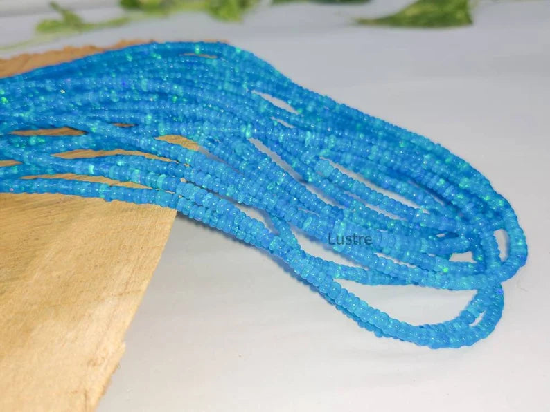 100% Natural Opal Blue 3 - 3.5 mm Smooth Rondelle Fire Opal Bead 16 Inches Strands