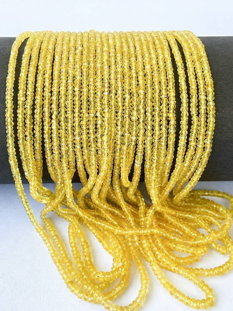 Yellow Sapphire Faceted Rondelle 2.5 - 3.5 mm Precious Natural Sonyea Beads For Jewelry Making