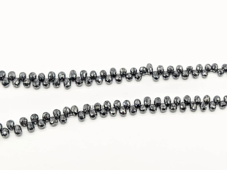 Black Diamond Briolette 3 - 3.8 mm Natural Sparkling Black Teardrop Strands
