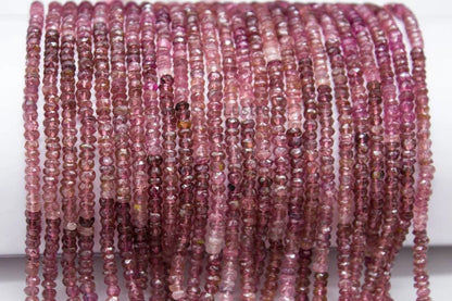 Pink Tourmaline Rondelle 3.5 - 4 mm Bead Natural Shaded Rubellite Strands For Jewelry Making