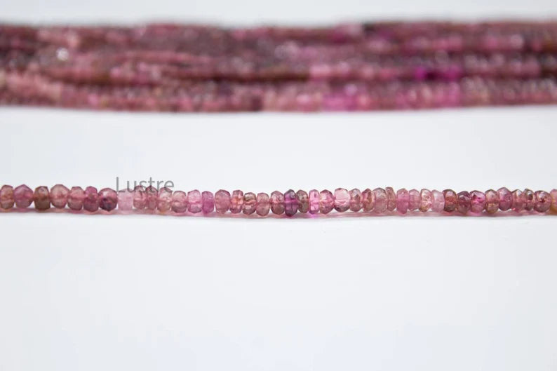 Pink Tourmaline Rondelle 3.5 - 4 mm Bead Natural Shaded Rubellite Strands For Jewelry Making