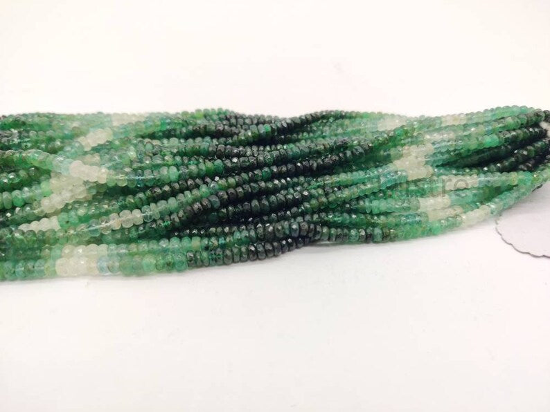 Shaded Emerald Beads Faceted Rondelle Natural 3 - 4 mm Emerald Handmade Jewelry Making