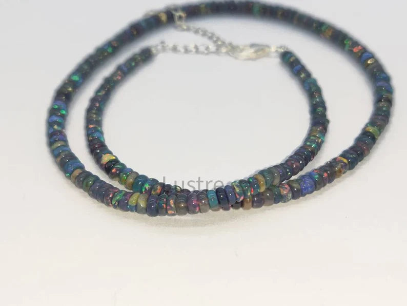 Black Opal Ethiopian 3 - 5 mm Smooth Rondelle Beaded 16 Inches Necklace