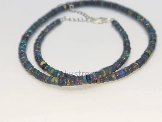Black Opal Ethiopian 3 - 5 mm Smooth Rondelle Beaded 16 Inches Necklace