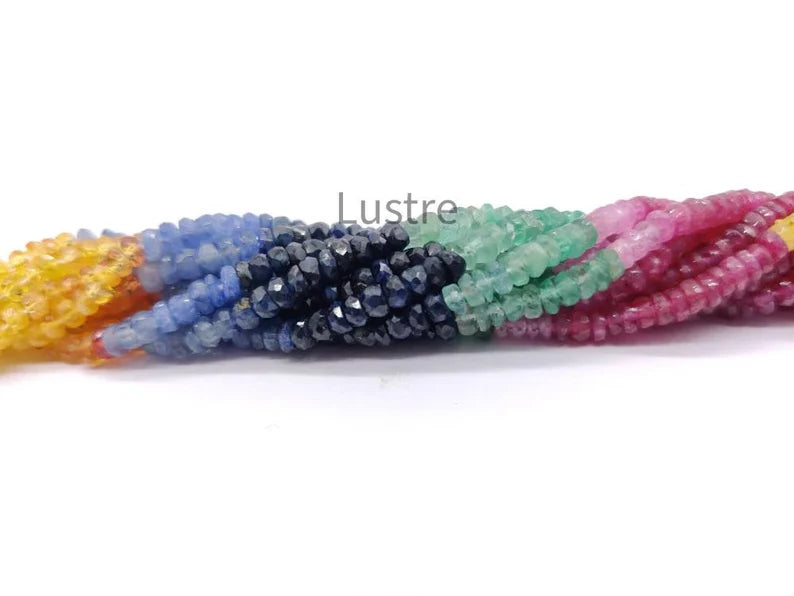 Multi Precious Faceted Rondelle 3 - 4 mm Rainbow Sapphire Beads Handmade Jewelry Making