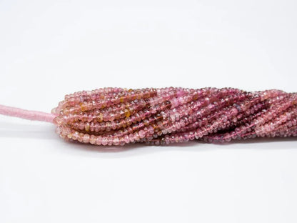 Pink Tourmaline Rondelle 3.5 - 4 mm Bead Natural Shaded Rubellite Strands For Jewelry Making