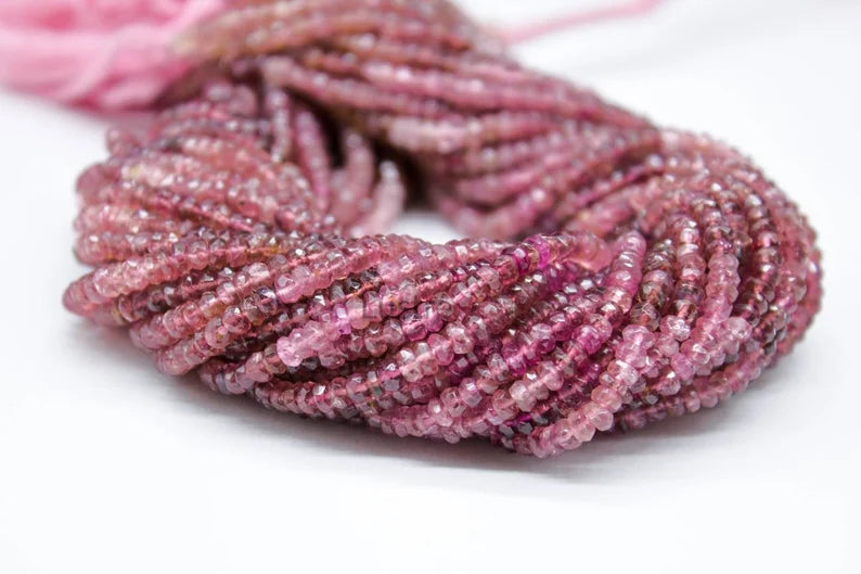 Pink Tourmaline Rondelle 3.5 - 4 mm Bead Natural Shaded Rubellite Strands For Jewelry Making