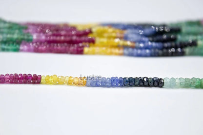 Multi Precious Faceted Rondelle 3 - 4 mm Rainbow Sapphire Beads Handmade Jewelry Making