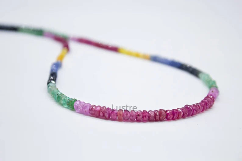 Multi Precious Faceted Rondelle 3 - 4 mm Rainbow Sapphire Beads Handmade Jewelry Making