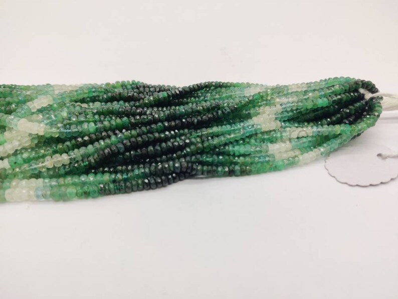 Shaded Emerald Beads Faceted Rondelle Natural 3 - 4 mm Emerald Handmade Jewelry Making