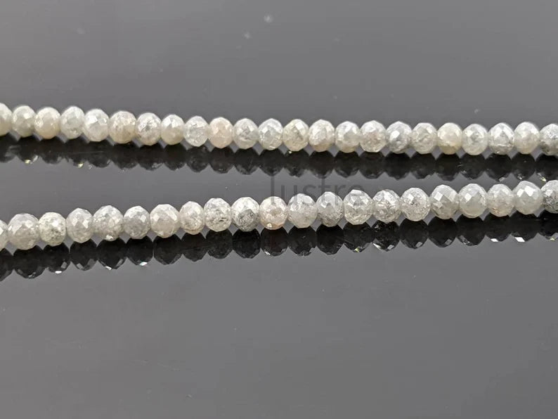 White Gray Diamond Bead 3 - 4.2 mm Natural White Gray Faceted Rondelle Diamond Bead