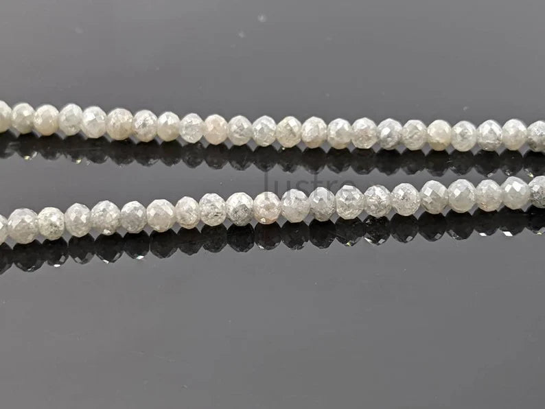 100% Natural White Gray Diamond 3 - 4.2 mm Faceted Rondelle Diamond Bead