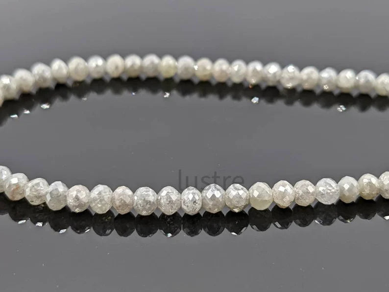100% Natural White Gray Diamond 3 - 4.2 mm Faceted Rondelle Diamond Bead