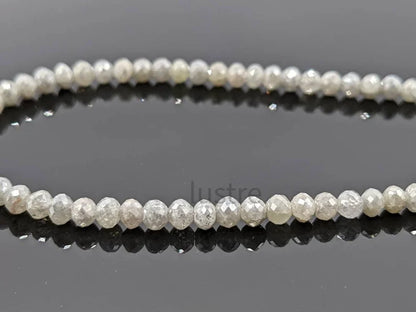 100% Natural White Gray Diamond 3 - 4.2 mm Faceted Rondelle Diamond Bead