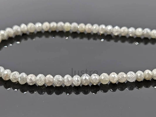 100% Natural White Gray Diamond 3 - 4.2 mm Faceted Rondelle Diamond Bead