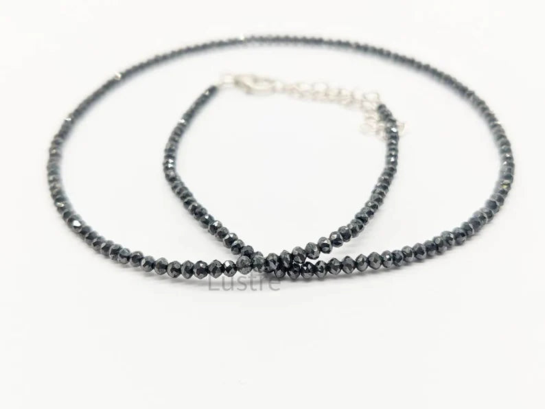 Elegant Black Diamond 2- 3 mm 100% Natural Rondelle Bead 16 Inches Necklace