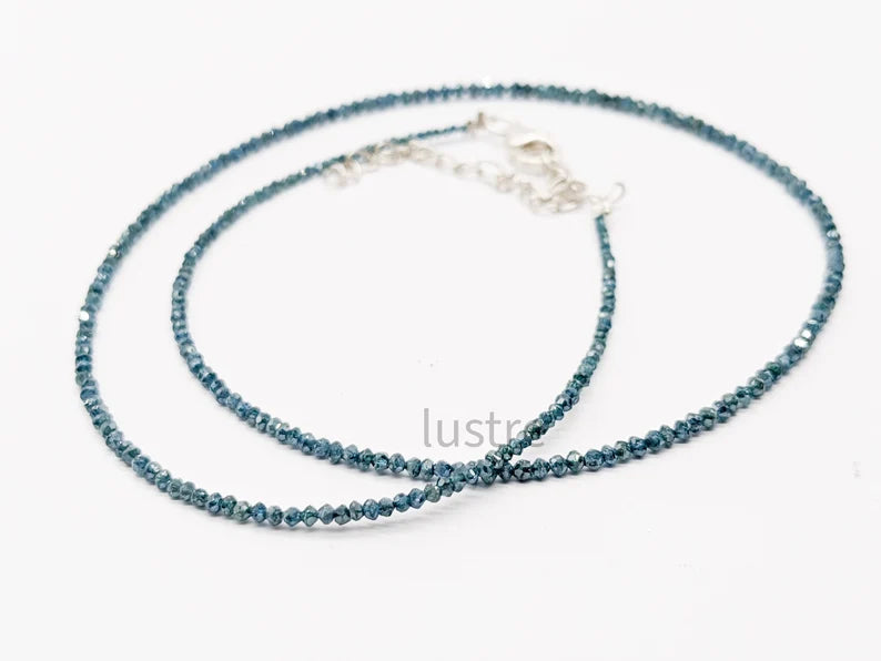 AAA+ Quality Blue Diamond Faceted Rondelle 1.8 - 2.4 mm Bead 16 Inches Necklace