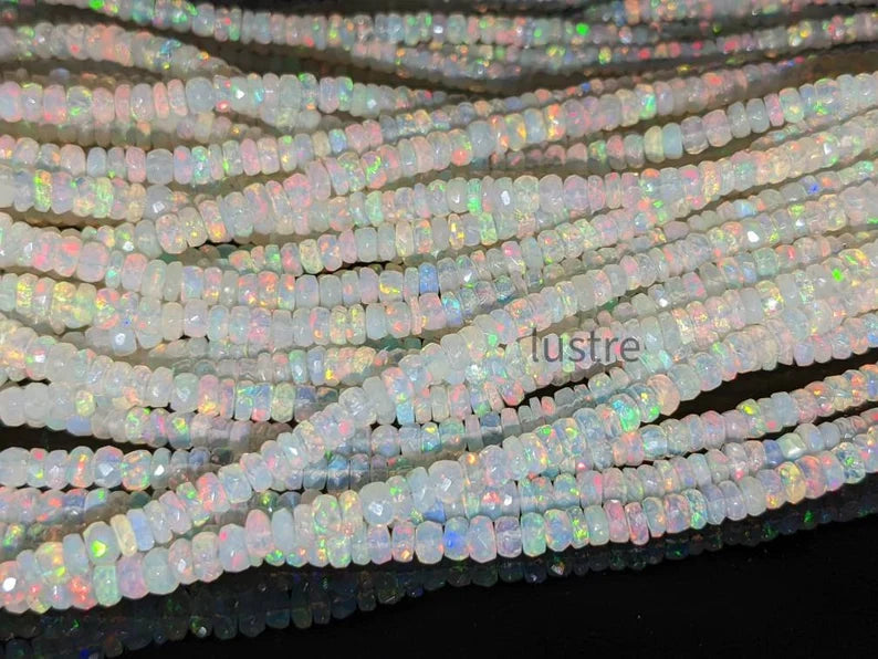Ethiopian White Opal Faceted Rondelle Bead Strand Natural Welo Opal Rondelle Bead