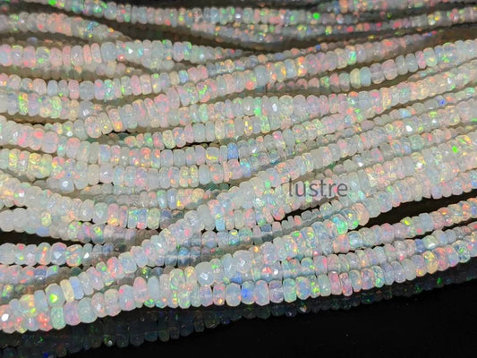 Ethiopian White Opal Faceted Rondelle Bead Strand Natural Welo Opal Rondelle Bead