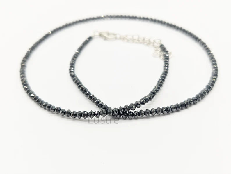 Black Diamond Necklace 2.2 - 2.7 mm Beaded Natural Sparkling 16 Inches Necklace
