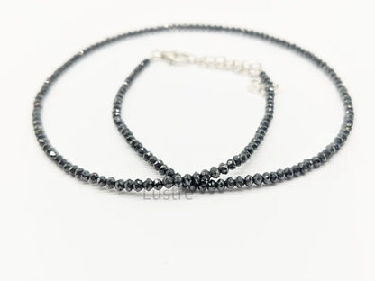 Black Diamond Necklace 2.2 - 2.7 mm Beaded Natural Sparkling 16 Inches Necklace