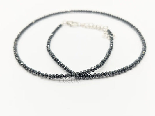 Black Diamond Necklace 2.2 - 2.7 mm Beaded Natural Sparkling 16 Inches Necklace