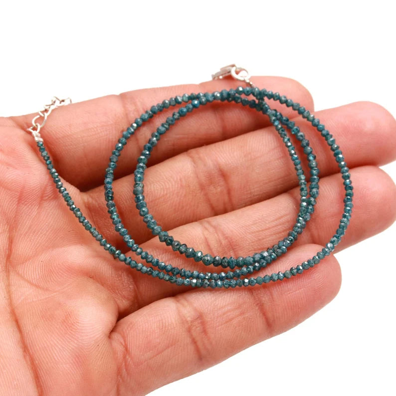 AAA+ Blue Diamond Faceted Rondelle 1.8 - 2.4 mm Beaded 16 Inches Necklace