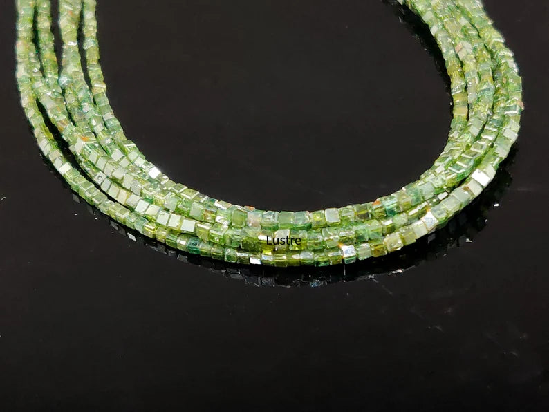 100% Natural Green Diamond  1.5 - 2.5 mm Faceted Box Shape Cube Diamond Bead