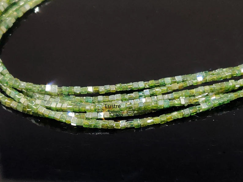 100% Natural Green Diamond  1.5 - 2.5 mm Faceted Box Shape Cube Diamond Bead