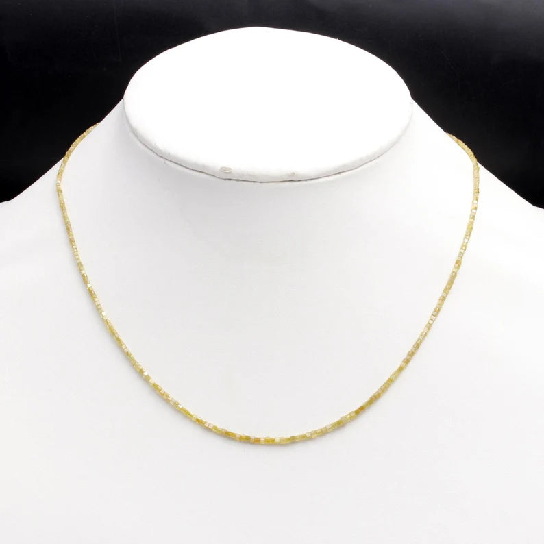 Natural Sparkling Yellow Diamond 1.5 - 2.5 mm Cube Faceted 16 Inches Necklace