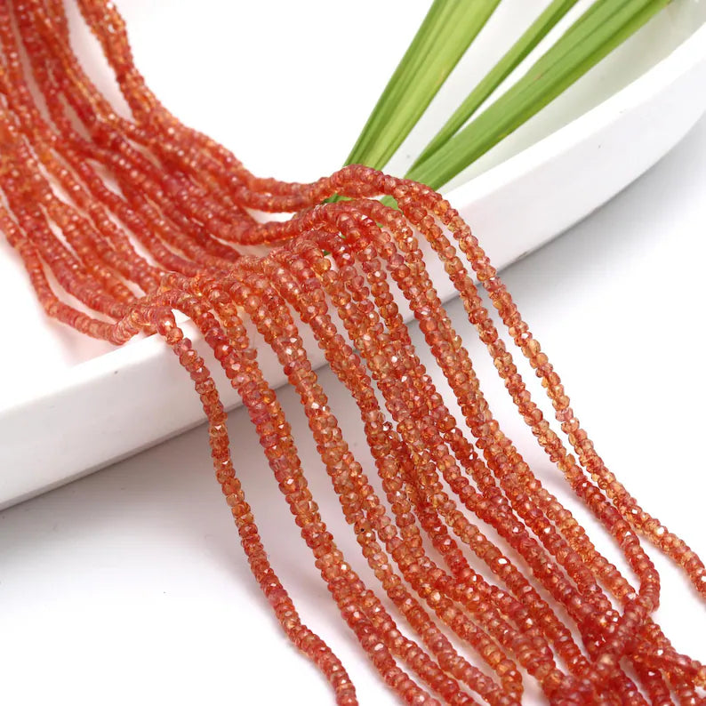 Padparadscha Sapphire Orange Faceted Rondelle Beads Loose Gemstone For Jewelry Making