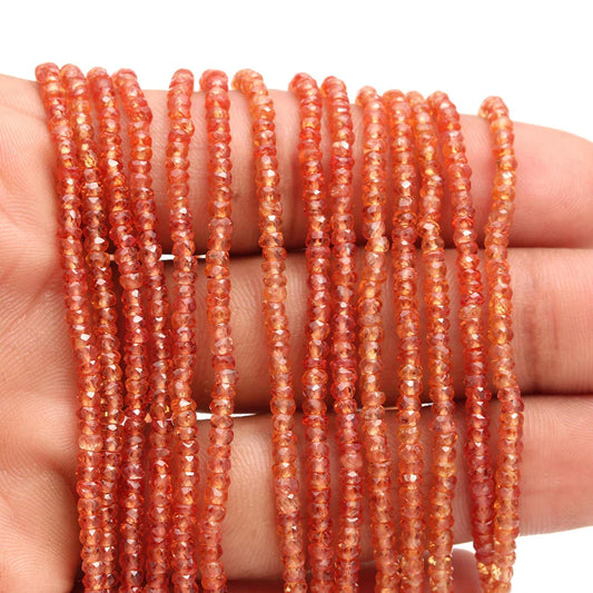 Padparadscha Sapphire Orange Faceted Rondelle Beads Loose Gemstone For Jewelry Making