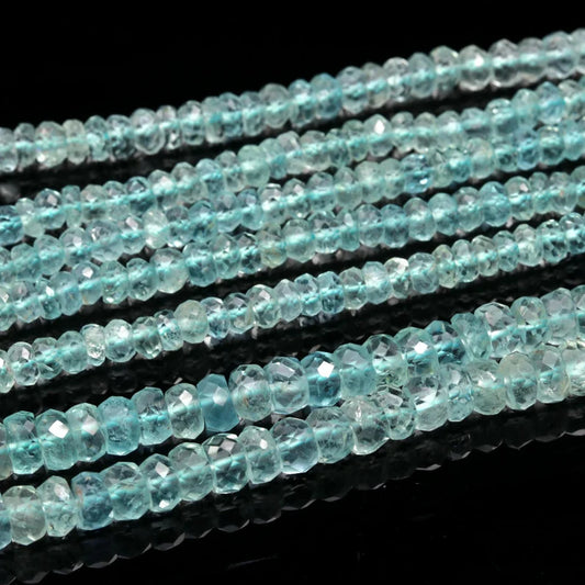 Blue Aquamarine Bead Strand 3.5 mm Faceted Rondelle Strands For Jewelry Making