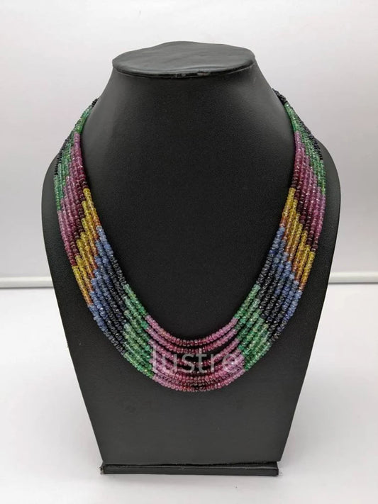 Elegant Multi Sapphire Necklace 3.5 - 4.5 mm Beaded  7 Layer Necklace