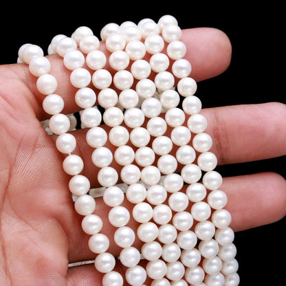 Round Beads 6 mm Smooth Nuggets Natural White Pearls Loose Beads Gemstone