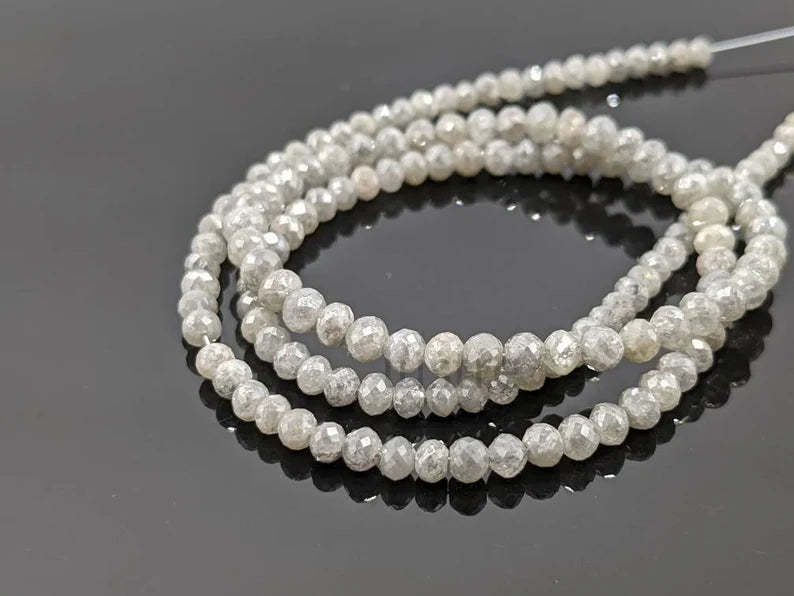 100% Natural White Gray Diamond 3 - 4.2 mm Faceted Rondelle Diamond Bead