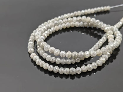 100% Natural White Gray Diamond 3 - 4.2 mm Faceted Rondelle Diamond Bead