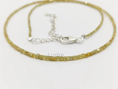 Natural Yellow Diamond Sparkling 2 - 3 mm Cube Beaded 16 Inches Necklace