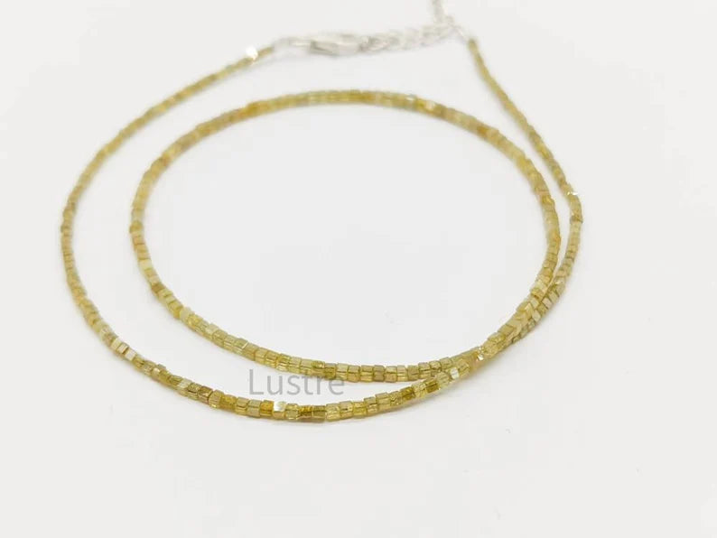 Natural Yellow Diamond Sparkling 2 - 3 mm Cube Beaded 16 Inches Necklace