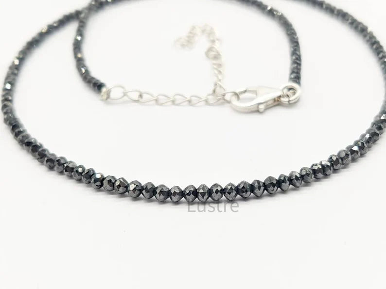 Elegant Black Diamond 2- 3 mm 100% Natural Rondelle Bead 16 Inches Necklace