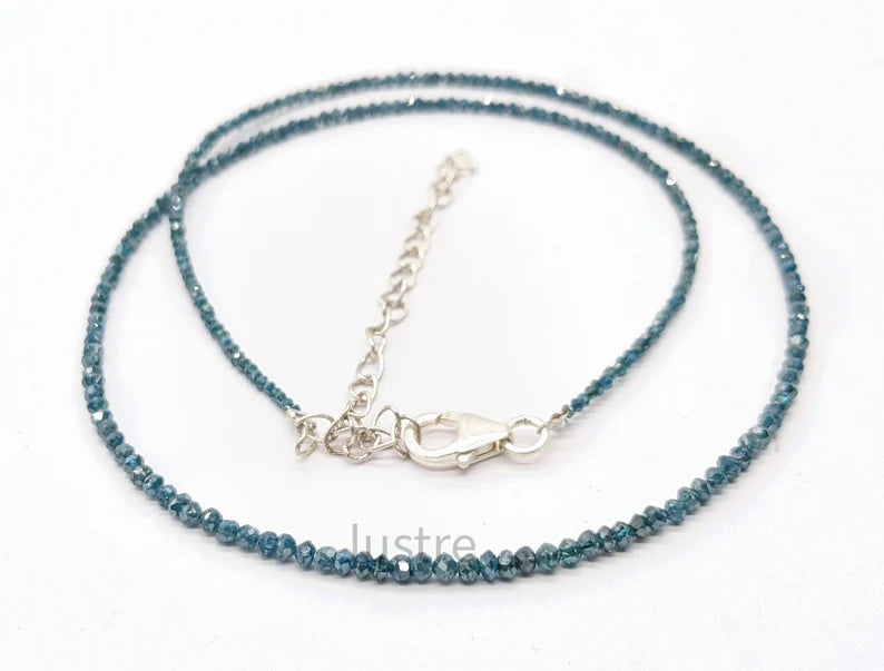 AAA+ Quality Blue Diamond Faceted Rondelle 1.8 - 2.4 mm Bead 16 Inches Necklace