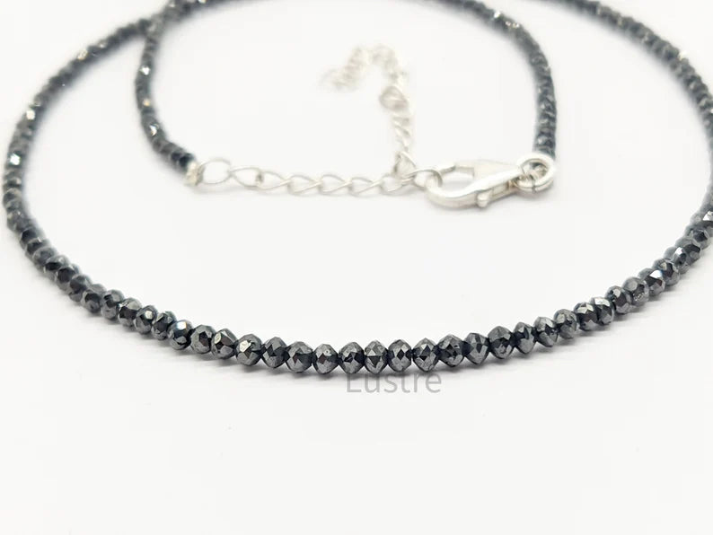 Black Diamond Necklace 2.2 - 2.7 mm Beaded Natural Sparkling 16 Inches Necklace