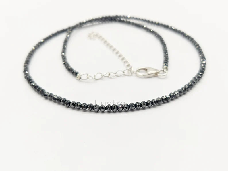 Black Diamond Necklace 2.2 - 2.7 mm Beaded Natural Sparkling 16 Inches Necklace