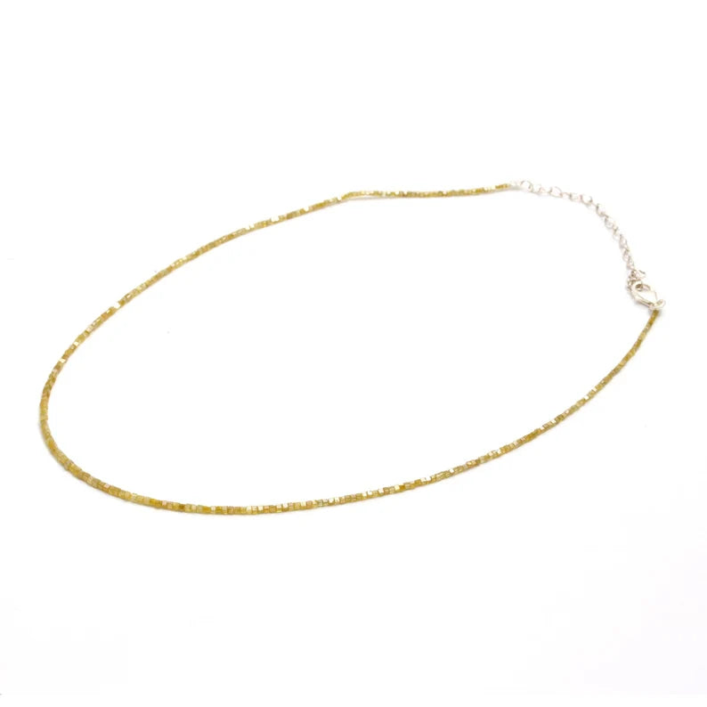 Natural Sparkling Yellow Diamond 1.5 - 2.5 mm Cube Faceted 16 Inches Necklace
